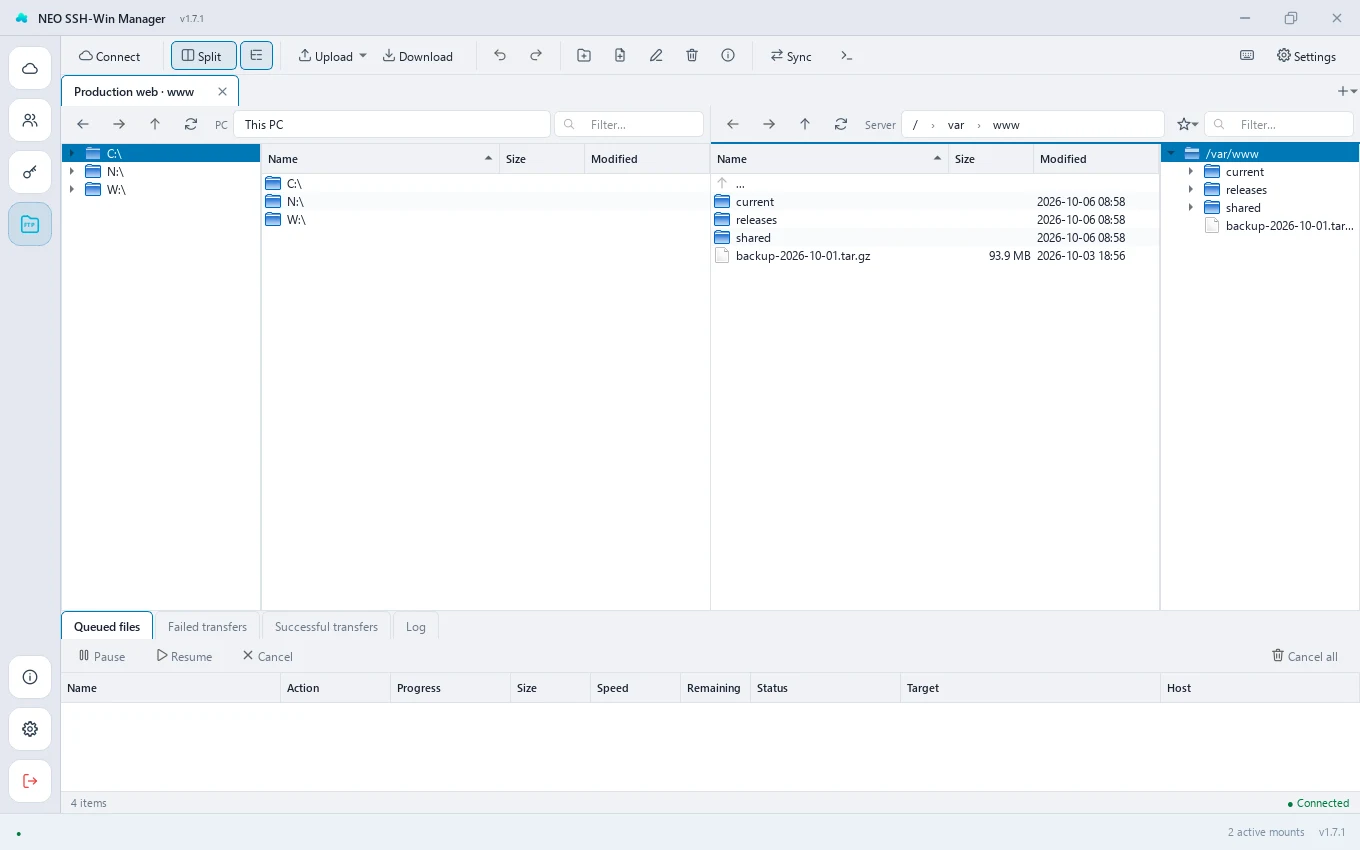 File browser with “This PC” on the left and the server on the right